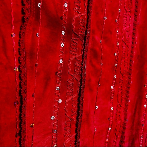 VTG 90s Women Whymsigoth Top Large Red Corset Sequin Fairy Grunge Western - Picture 8 of 8